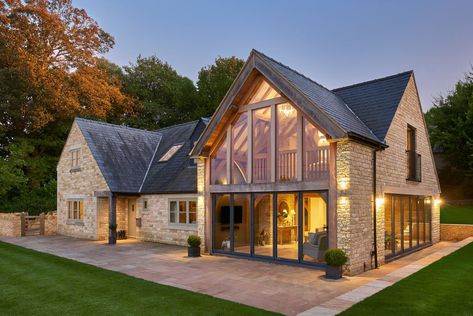 Glazed Gable, Bungalow Extensions, Oak Frame House, Oak Framed Buildings, Self Build Houses, Bungalow Renovation, House Extension Design, Rustic Home Design, Hus Inspiration