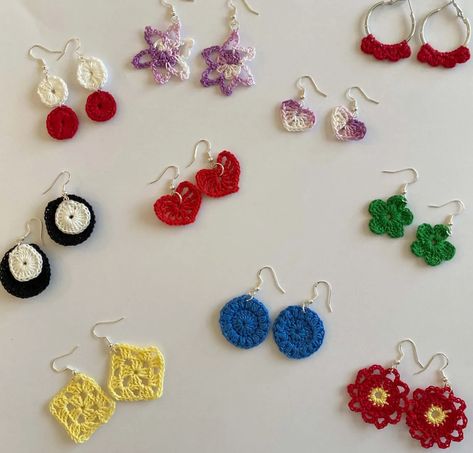 Embroidery Floss Crochet Earrings, Crochet Earrings Easy, Crochet Earrings Free Pattern, Crochet Thread Size 10, Scrap Yarn Crochet, Earrings Pattern, Crochet Jewelry Patterns, Crochet Earrings Pattern, Crochet Handbags Patterns