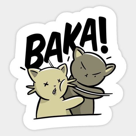 two cute cats (kawaii neko) where one slaps the other one and japanese writing “Baka!”, meaning “Idiot!” or “Stupid!” in japanese language. Perfect gift for otaku or anime enthusiast. -- Choose from our vast selection of stickers to match with your favorite design to make the perfect customized sticker/decal. Perfect to put on water bottles, laptops, hard hats, and car windows. Everything from favorite TV show stickers to funny stickers. For men, women, boys, and girls. Kawaii, Funny Cat Stickers Printable, Baka Anime, Two Cute Cats, Cat Kiss, Funny Laptop Stickers, Stickers Transparent, Sticker Design Inspiration, Japanese Writing