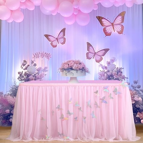 Pink Butterfly Theme, Dessert Table Decorations, Butterfly Tea Party, Butterfly Birthday Party Decorations, Butterfly Themed Birthday Party, Tutu Table Skirt, Wedding Cake Dessert Table, Garden Baby Shower Theme, Butterfly Wedding Theme