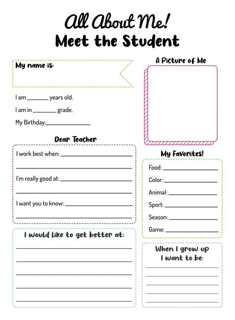 Student Introduction Sheet, Introduction Of Myself For Portfolio, Student Profile Template Aesthetic, Student Profile Ideas, Student All About Me, Meet The Student Template, Middle School All About Me Sheet, All About Me Powerpoint Ideas, Slambook Templates Printable