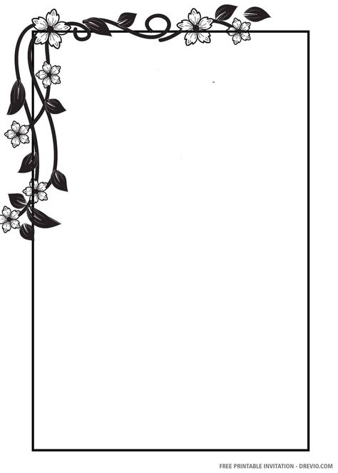 Nice (FREE PRINTABLE) – Black and White Floral Wedding Invitation Templates #free #freeinvitation2019 #birthday #disney #invitations #invitationtemplates Nice Borders Design On Paper, Border Templates Design, Black Border Design For Project, Paper Design For Project, Black And White Border Template, Invitation Card Design Black, Research Paper Design, Black Border Design, Design For Projects On Paper