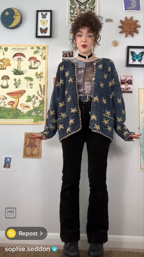 Couture, Amano Starry Cardigan, Coraline Jumper Crochet, Star Knitted Sweater, Coraline Star Jumper, Crochet Star Jumper Pattern, Coraline Star Sweater Crochet, Sun And Moon Crochet Cardigan, Star Cardigan Outfit