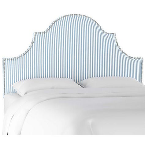 Luxury Headboards | High-end Bed Headboards | One Kings Lane Blue Upholstered Headboard, Full Size Upholstered Headboard, Support Aesthetic, Headboard Inspiration, Blue Headboard, Arched Headboard, Striped Bedding, Standard Bed Frame, Twin Headboard