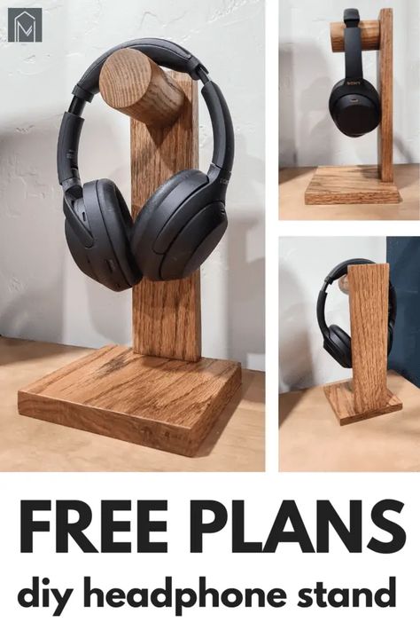 Need a good place to hang your headset at your desk? This simple DIY headphone stand is an easy beginner woodworking project that will give you the perfect place to hang your headphones. The free downloadable plans will help you make your own wooden DIY headphone stand. It also makes a great gift for him! #makingmanzanita Headset Holder Diy, Headphones Holder Diy, Headset Stand Wood, Headphone Holder Diy, Headphone Stand Wood, Wood Headphone Stand, Wooden Headphone Stand, Diy Headphone Holder, Headphone Stand Diy