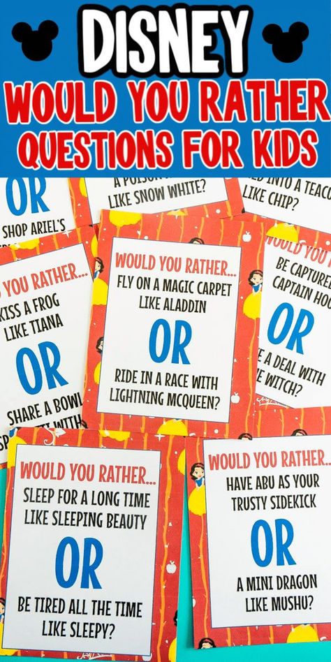 Have you ever played the would you rather game? These Disney would you rather questions will have everyone giggling as you choose between two tough choices! Would You Rather Kids, Eating Spaghetti, Would You Rather Game, Questions For Kids, Disney Activities, Kids Questions, Rather Questions, Disney Classroom, Would You Rather Questions
