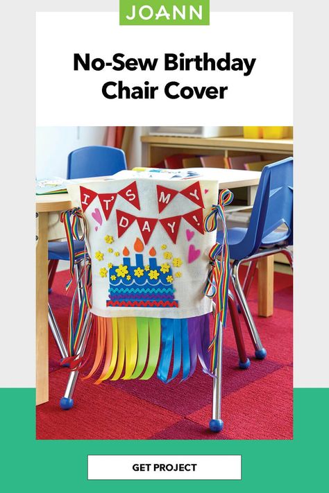 Make the birthday boys & girls feel special! This birthday chair cover is the perfect addition for your classroom celebrations. Shop fabric, ribbons & more to make it at Joann. Birthday Chair Cover Classroom, Birthday Chair Classroom, Classroom Chair Covers, Classroom Birthday Ideas, Student Birthday Ideas, Birthday Chair Cover, Chair Cover Diy, Classroom Birthday Treats, Diy Birthday Crown