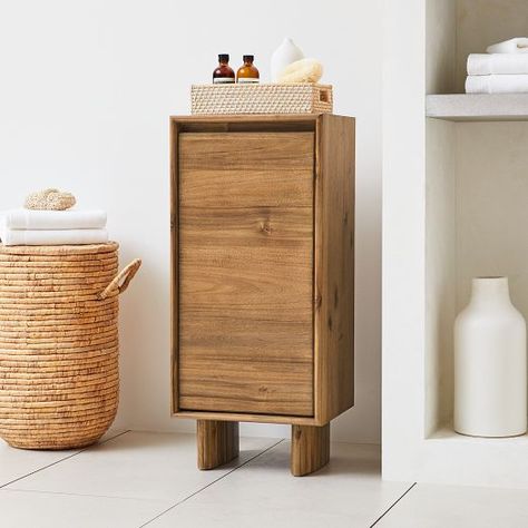 Linen Cabinets | Bathroom Floor Cabinets | West Elm Small Linen Cabinet, Small Bathroom Furniture, Small Bathroom Cabinets, Wood Bathroom Cabinets, Bathroom Linen Cabinet, Bathroom Freestanding, Bathroom Furniture Storage, Linen Cabinets, Mid Century Bathroom