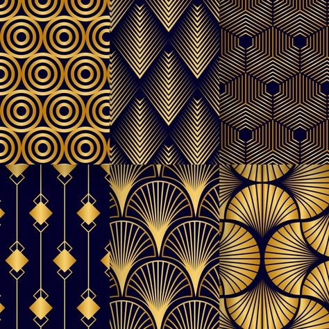 Collection of golden art deco patterns | Free Vector #Freepik #freevector #pattern #template #art #elegant Art Deco Shapes Patterns, Art Deco Prints Pattern, Deco Art Deco, Motif Art Deco 1920s, Color Palette Art Deco, Art Deco Designs, Art Deco Moodboard, Art Deco Decorations, 1920s Art Deco Pattern