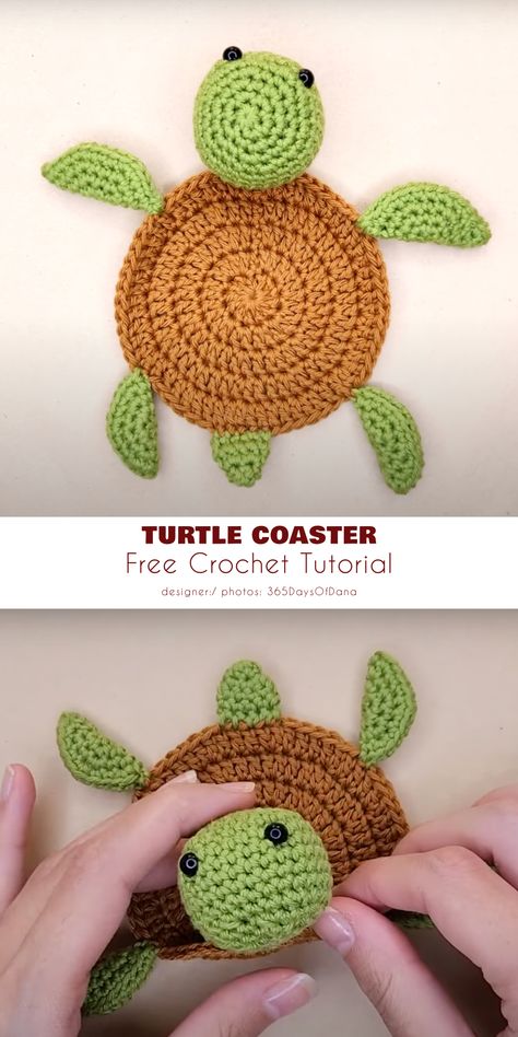 Crochet animal coaster pattern featuring a cute turtle design. Amigurumi Patterns, Turtle Coaster, Crochet Coaster Patterns, Hexagon Crochet, Coaster Patterns, Crochet Coasters Free Pattern, Crochet Cup Cozy, Granny Square Crochet Patterns Free, Crochet Hack