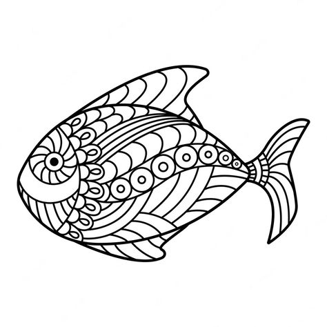 Ornamen Fauna, Stilasi Fauna, Fish Line Art, For Coloring, Fish Paintings, Linear Illustration, Illustration Line Art, Mandala Drawings, Cushion Embroidery