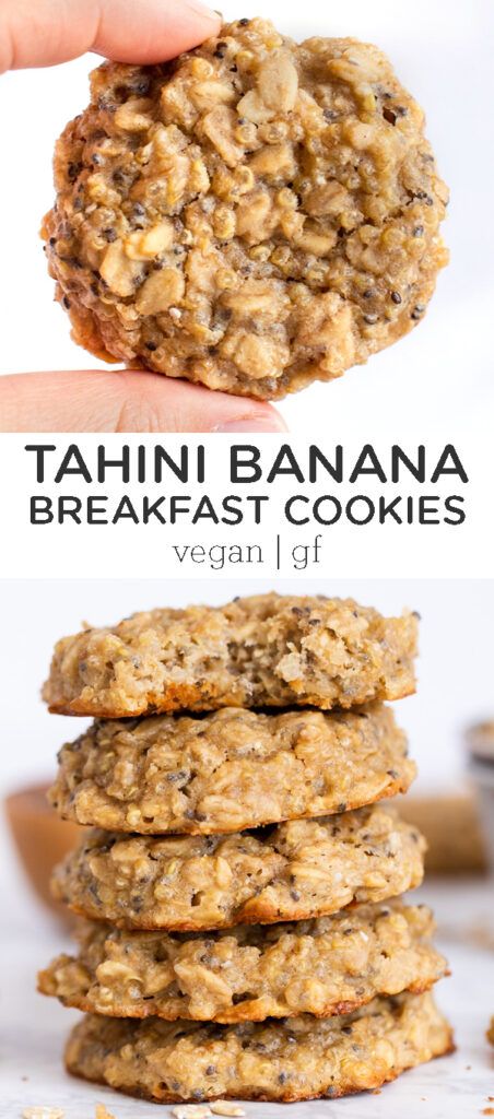 Vegan Breakfast Cookies Healthy, Vegan Gf Breakfast Recipes, Gf Banana Cookies, Quinoa Breakfast Cookies, High Protein Low Sugar Breakfast, Vegan Banana Breakfast, Tahini Breakfast, Flavcity Recipes, Banana Tahini