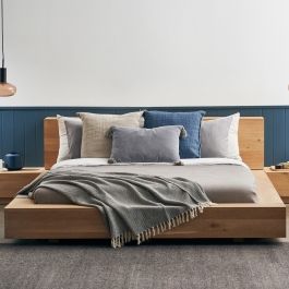 Low Lying Bed Designs, Bed Coat Design, Low Lying Bed, King Mattress Frame, Light Wood Bed Frame, Wood Frame Bed, Natural Bedding Set, Timber Bed Frame, Ethnicraft Furniture