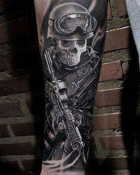 tattoo art by @michaeldagostinii_tattooart #skull #skulltattoo #tattoo #tattoos #tattoorealistic #blackandgrey #realistictattoo #ink #inked Military Tattoos For Men, Airborne Tattoos, Military Sleeve Tattoo, Soldier Tattoo, Army Tattoos, Skull Sleeve, Skull Sleeve Tattoos, Military Tattoos, Forarm Tattoos