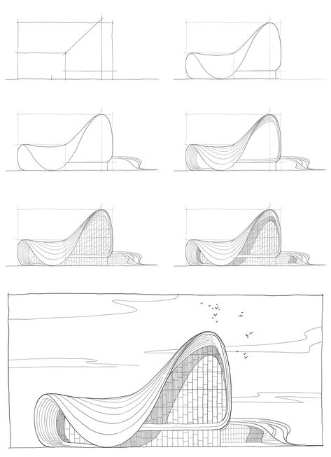 Blueprint Drawing Architecture, Architecture Drawing House Sketches, Arch Sketch Architectural Drawings, Architectural Building Sketches, Structure Drawing Architecture, Futuristic Architecture Sketch, Sketch Up Architecture 3d, How To Draw Architecture Sketches, Sketch Architecture Concept