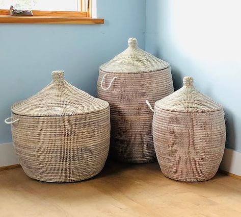 Storage Baskets, Storage Bins & Storage Boxes | Pottery Barn Bins Storage, Floor Baskets, Baskets Storage, Traditional Baskets, Global Decor, Decorative Storage Baskets, Square Baskets, Lidded Baskets, Rattan Table