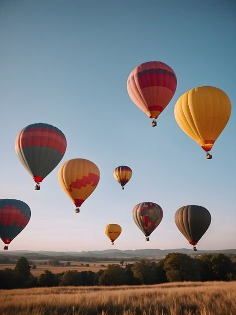 A group of hot air balloons in the sky Hot Air Balloon Aesthetic, References Photos, Balloons In The Sky, Hot Balloon, Landscape Silhouette, Moonlit Sky, Large Waves, Night Forest, Sky Photos