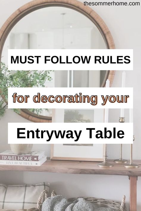 Hallway Table Decor Ideas, How To Style A Hall Table, What Size Mirror Over Entry Table, Hall Stand Decor, What To Put On Entryway Table, Round Mirror Above Console Table, Hall Table Decor Ideas Entryway, Staging Entryway Table, Decorate A Sofa Table Behind Couch