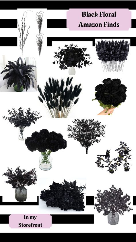 Goth Flower Centerpiece, Gothic Halloween Centerpieces, Black Flowers Decor, Diy Gothic Wedding Bouquet, Goth Glam Home Decor, Goth Decor Aesthetic, Dark Wedding Floral Arrangements, Gothic Glamour Decor, Gothic Wedding Centerpieces Diy