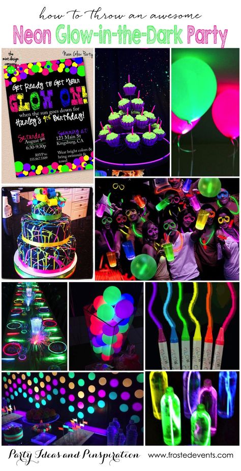 Party Themes - Neon Glow In the Dark Party Ideas frostedevents.com - Frosted Events Party Themes For Teenagers, Teenager Party, Neon Birthday Party, Glow In Dark Party, Glow In The Dark Party, Pijama Party, Glow Birthday Party, Neon Birthday, Dark Party