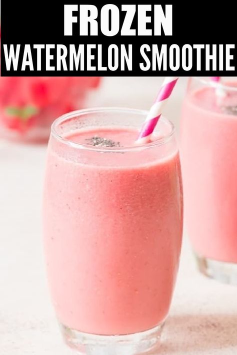 two cups of frozen watermelon smoothie Frozen Watermelon Smoothie, Watermelon Blueberry Smoothie, Watermelon Ice Cubes, Frozen Watermelon Recipes, Seedless Watermelon, Watermelon Smoothie Recipes, Watermelon Dessert, Smoothie Recipies, Horchata Recipe