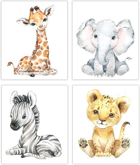 Safari Room Decor, Safari Nursery Wall Art, Baby Jungle Animals, Safari Baby Animals, Baby Nursery Wall Art, Baby Animal Drawings, Safari Theme Nursery, Baby Elefant, Safari Animals Nursery