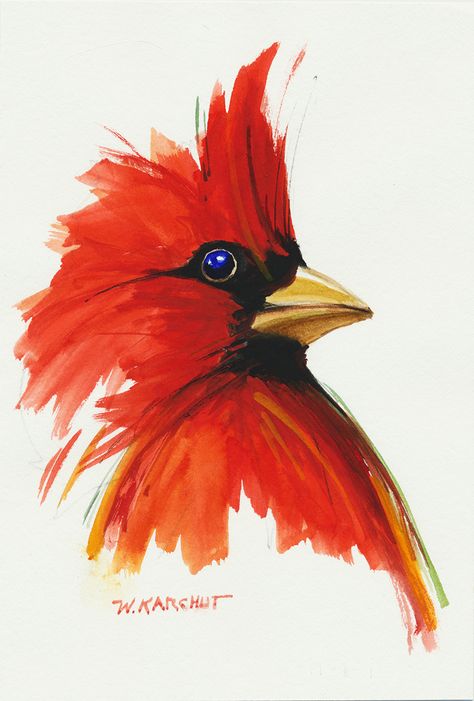 Cardinal Painting, Bird Watercolor Paintings, Art Aquarelle, Red Bird, Red Cardinal, Lukisan Cat Air, Arte Animal, Bird Drawings, Watercolor Bird