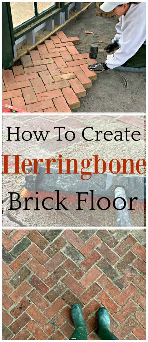 Herringbone Brick Pavers, Brick Patterns Walkway, Bricks Flooring Outdoor, Brick Floor Greenhouse, Brick Laying Patterns, Brick Backyard, Front Yard Transformation, Reclaimed Brick Patio, Brick Herringbone Floor