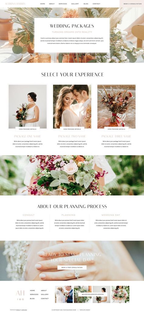 Showit Website Template for Wedding Businesses Wedding Planning Website Design, Content Ideas For Event Planners, Website Pricing Design, Event Planner Website Design Inspiration, Website Wedding Design, Wedding Website Design Templates, Event Planning Website Design, Wedding Website Ideas Design, Wedding Website Ideas Inspiration