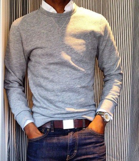 Read on to know about the three different ways men can style their crew neck sweater and look cool this winter. Stil Masculin, Herren Style, Look Man, Mens Fashion Smart, Herren Outfit, Mode Casual, White Long Sleeve Shirt, Mode Masculine, Sharp Dressed Man