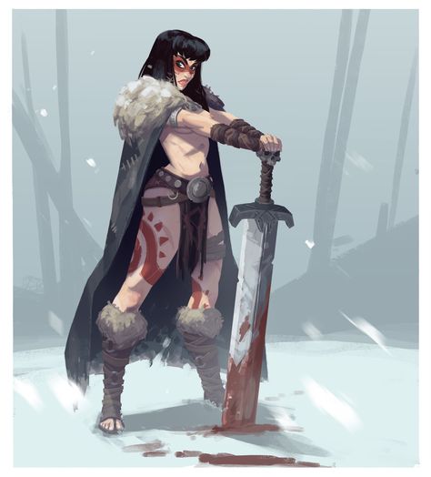 ArtStation - Barbarian Pinup, Iain Anderson Bodypainting, Barbarian Woman, Fantasy Warrior, Arte Fantasy, Fantasy Rpg, Fantasy Inspiration, Female Character Design, Medieval Fantasy, Rpg Character