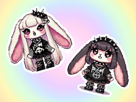 This super cute, goth bunny sticker duo will make the perfect accessory to your water bottle, mug, notebook, laptop, tumbler, kindle and more! Buy the whole pack, or just your favorite punk rock rabbit decal. All of our stickers are handmade, from printing to cutting, and are made of high quality materials only. ♡ Each order comes with a small treat! ♡ Details: * Sticker is approximately 3" on its longest side * Colors may vary from your devices screen to the sticker in person * Sticker illustra Kawaii, Chibi Rabbit, Cute Pixel Art, Goth Bunny, Kawaii Punk, Art Chibi, Sticker Illustration, Spooky Black, Cute Goth