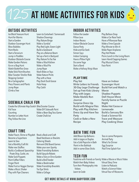 These 125 Amazing At-Home Activities are perfect for Toddlers, Preschoolers and Young Kids! This is my go-to list when we need to entertain the kiddos indoors. Hours of easy (and cheap) activities for Outside Activities, Indoor Activities, Playtime, Bath Time Fun, Craft Time and Tech Fun! Great for ages 2-9 years old. #toddler #preschooler #kid #athome #indoor #activities At Home Activities For Two Year Olds, Activities For Family Night, Pre K Indoor Activities, Fun At Home Family Activities, Activities For 2.5 Year Kids At Home, Fun Things To Do With Four Year Olds, Five Year Old Activities Fun, Weekend Kids Activities, Family At Home Activities