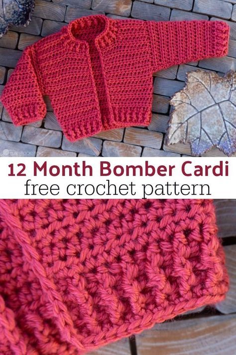 If you have a little lady that needs a cute little cardigan, this free pattern is for you! Whip up a 12 month size of the Bomber Cardi! via @ashlea729 Crochet Baby Blanket Beginner, Crochet Baby Sweater Pattern, Crochet Baby Jacket, Crochet Baby Sweaters, Pull Bebe, Crochet Baby Sweater, Baby Sweater Patterns, Crochet Baby Cardigan, Crochet Toddler