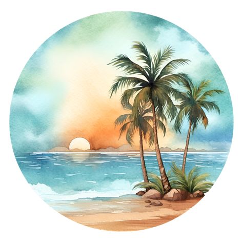 Sea Beach Painting Watercolor, Beach Art Drawing, Aquarelle Art Ideas, Beach Sunset Watercolor, Easy Beach Painting, Watercolor Beach Painting, Beach Graphics, Beginners Acrylic Painting, Beach Sunset Painting