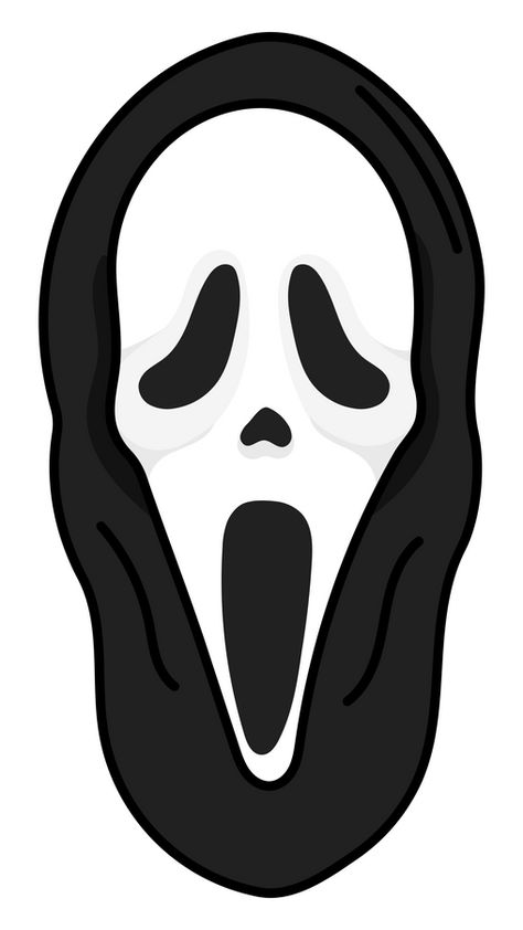 Aren't you scared yet? As you might know, Ghostface from our fanart Scream Ghostface Sticker is the main villainous entity of the Scream film series. This character was named after a rubber Halloween... Horror Villains Drawing, Ghost Face Printable, Ghost Face Illustration, How To Draw Ghost Face Step By Step, Ghostface Template, Scream Face Painting, Scream Cartoon Drawing, Drawing Mask Faces, Scream Templates
