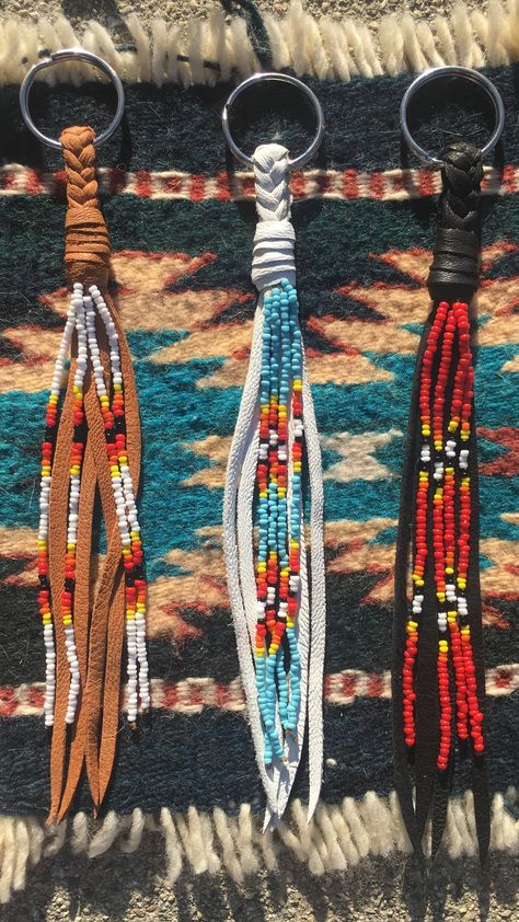 •The Animistic Leather Buckskin + Seed Bead Accessories Collection combines my two favorite materials, supple buckskin Native Loom Beading Patterns, How To Bead Native American Tutorials, Native Bead Bracelet, Beaded Key Chains Native American, Beading Projects Native, Beaded Lanyards Native American Tutorial, Native American Leather Work, Native American Beaded Keychains, Seed Bead Keychains