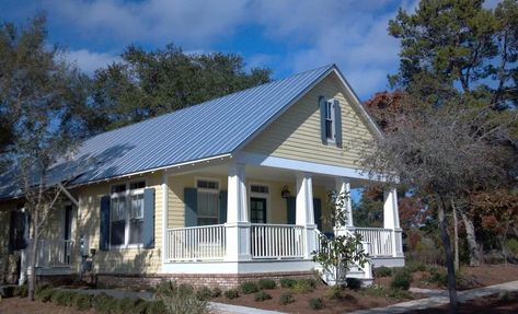 Blue Metal Roof Houses Color Combos, Metal Roof Houses Color Combos, Blue Metal Roof, Siding Combinations, Metal Roof Houses, Metal Roof Colors, Small Cottage House Plans, Blue Roof, Siding Colors