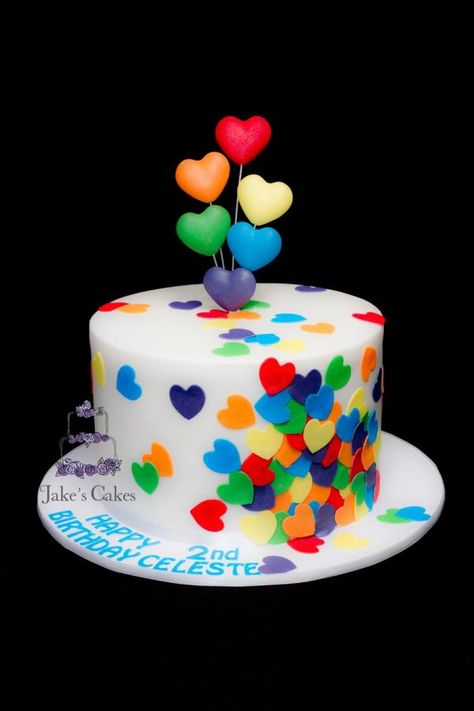 Confetti Rainbow lovehearts Gökkuşaği Pasta, Torturi Baby Shower, Rainbow Layer Cakes, Cake Kids, Valentines Day Cakes, Balloon Cake, Valentine Cake, Occasion Cakes, Rainbow Cake