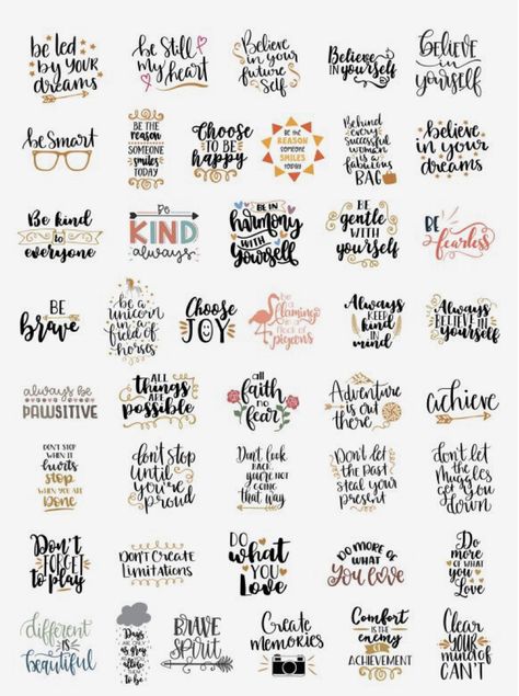 Aesthetic Titles, Arte Doodle, Scrapbook Quotes, Fina Ord, Hand Lettering Quotes, Scrapbook Stickers Printable, Book Art Diy, Bullet Journal Stickers, Lettering Tutorial