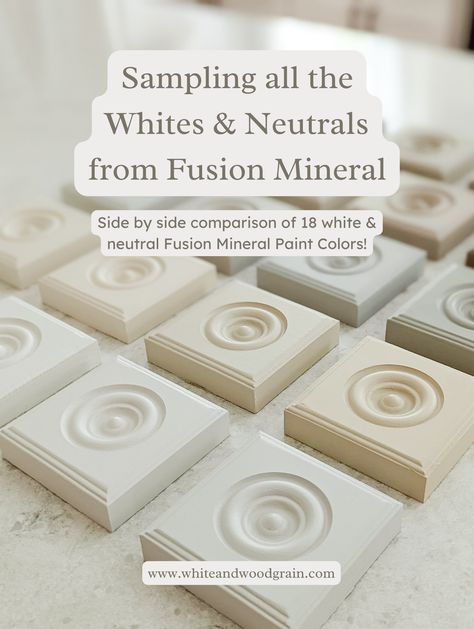 Struggling with choosing a paint color? From Picket Fence to Putty, from Casement to Cathedral Taupe - I've tested 18 different white and neutral Fusion Mineral Paint colors so you don't have to! Click to discover your new favorite shade and the perfect color for your next paint project. Fusion Putty Painted Furniture, Fusion Mineral Paint Whites, Casement Fusion Mineral Paint, Fusion Mineral Paint Champlain, Fusion Mineral Paint Cabinets, Fusion Mineral Paint Champness, Victorian Lace Fusion Mineral Paint, Fusion Mineral Paint Cashmere, Cathedral Taupe Fusion Mineral Paint