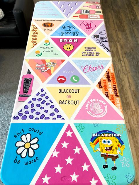 Spongebob Intoxication Pong Table, Alcohol Calling Beer Pong Table, Paint Pong Table Ideas, Painting Table Ideas Party, College Table Painting, Beer Pong Painted Table Ideas, Drinking Tables Painted, Girly Ping Pong Table Painted, Fsu Pong Table