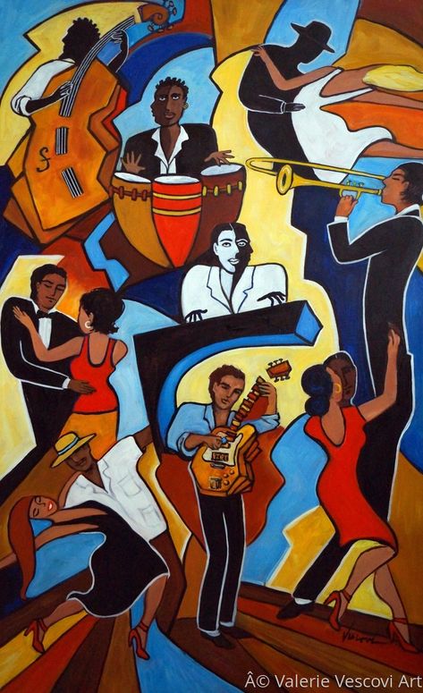 Le Jazz Hot Deux Congas, Jazz Music Art, Salsa Dancer, Brazil Art, Latino Art, Hot Colors, Contemporary Folk Art, Jazz Art, Music Painting