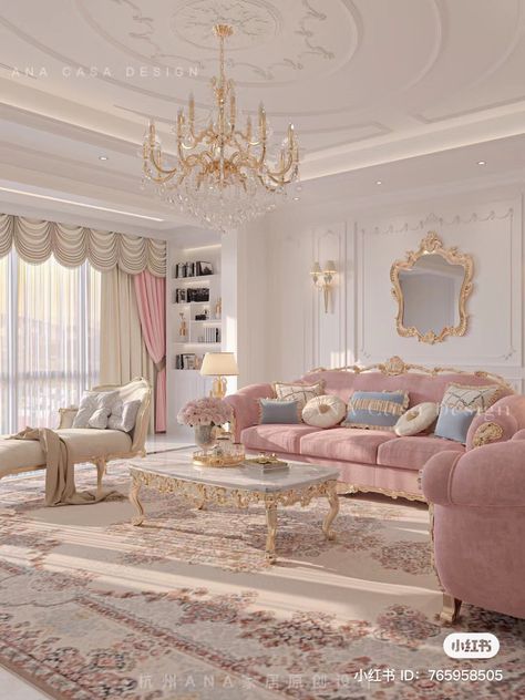 Rococo Living Room Modern, Drawing Room Aesthetic, Bridgerton Home, Pink House Interior, Classic Interior Design Luxury, Living Room Decor Elegant, Big Modern Houses, Dressing Room Decor, French Living Rooms