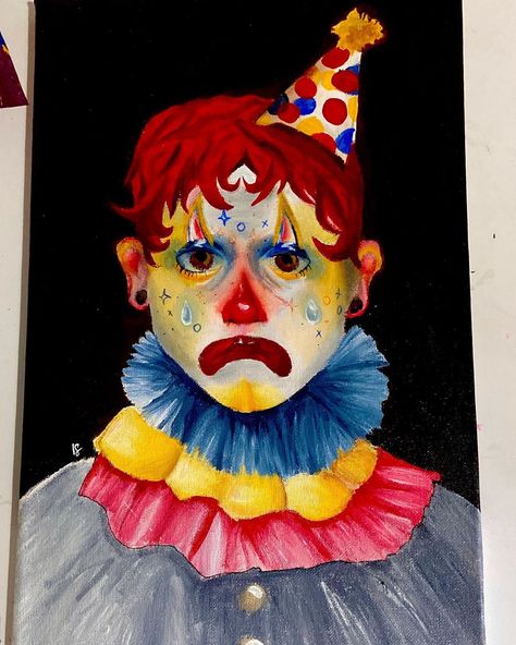 Abstract Clown Painting, Clown Acrylic Painting, Clown Painting Ideas, Clown Painting, Clown Stuff, Clown Art, Clown Paintings, 2024 Art, Draw Hair