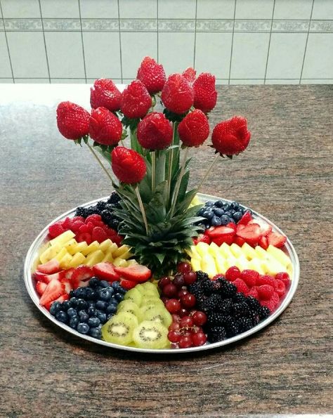 Romantic Fruit Ideas, Bridal Shower Fruit Display Ideas, Decorative Vegetable Trays, Engagement Party Fruit Platter, Fruit Table Display Wedding Buffet Ideas, Unique Fruit Display, Bridal Fruit Display, Fruit Platter Designs Wedding, Easy Fruit Display Ideas