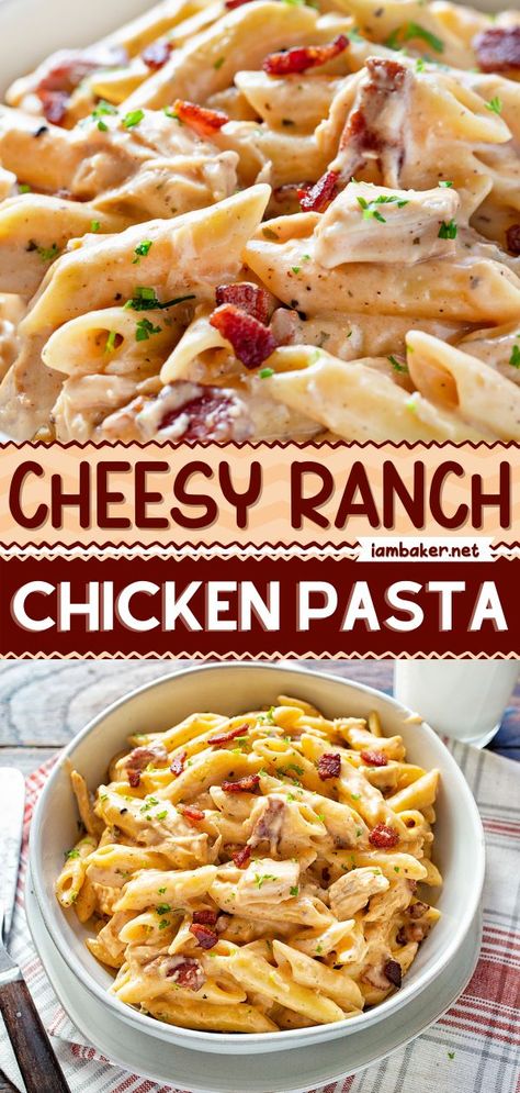 Cheesy Ranch Chicken Pasta, Moist Shredded Chicken, Cheesy Ranch Chicken, Ranch Chicken Pasta, Penne Noodles, Easy Fast Dinner Recipes, Fast Easy Dinner, Cheesy Ranch, Chicken Ranch Pasta