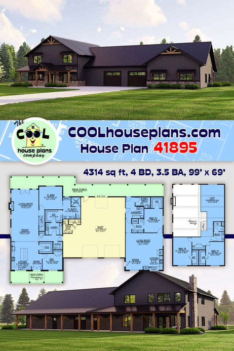 Barndo Plan offers a separate, yet attached apartment. The in-law suite IS attached. Your main living space is on the left side of this barndominium style construction plan. The in-law suite is located on the right side of the floor plan, and the shop space is between them. In effect, your in-laws have lots of privacy because they are separated from the everyday activity with kids and pets, etc. However, you have your garage to use as a walkway, and that keeps everyone close. Barndominium With Two Living Spaces, Home Plans With Separate Apartment, House Floor Plans With Inlaw Suite, House Plans With Separate In Law Suite, House With In Law Suite Home Plans, House Plan With Mother In Law Apartment, Barndominium Mother In Law Suite, Barndominium With Guest House, Barndominium In Law Suite