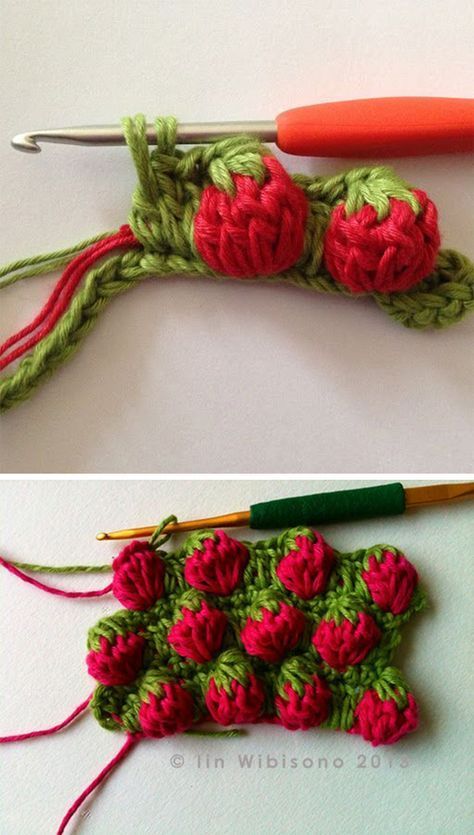 Strawberry Stitch Crochet, Strawberry Stitch, Projek Mengait, Flower Clothes, Stitch Crochet Pattern, Virkning Diagram, Crochet Pattern Tutorial, Crochet Mignon, Confection Au Crochet