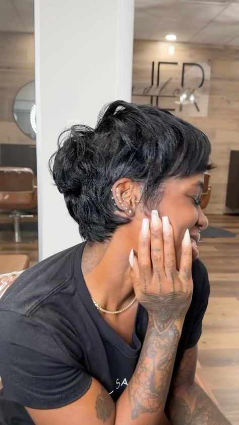 When your client (sister 😒) really love their haircut 😂🤣 @missprettynish really made me feel good about my skills!! 😂 How do you react… | Instagram Very Short Haircuts For Black Women, Thinning Thick Hair Haircuts, Really Short Bob Black Women, Hairstyling For Short Hair, Perm Hair Black Women, 90s Mushroom Haircut Black Women, Pixie Bowl Cut Black Women, Pixie Haircut For Black Women Blonde, Really Short Hair Black Women